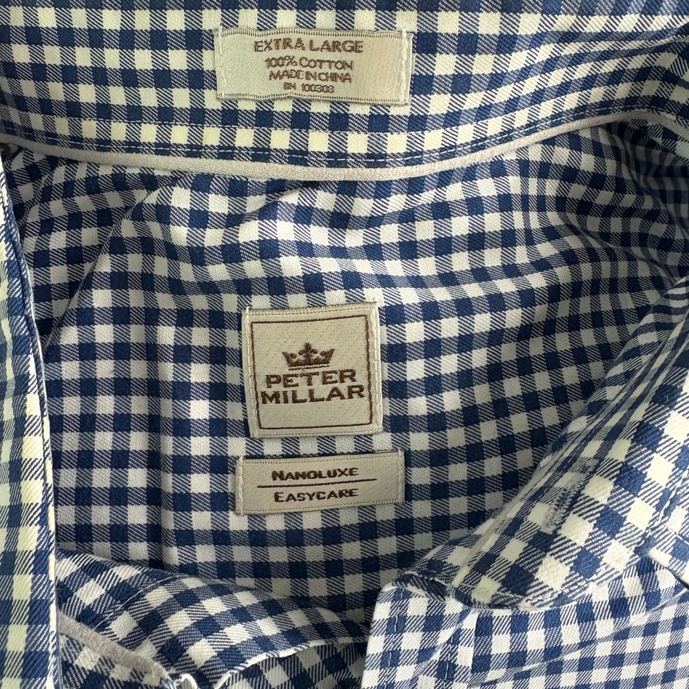 Peter Millar Men's Blue Gingham Cotton Shirt - Easy Care